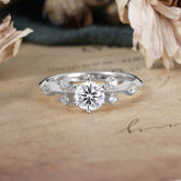 Round Cut Lab Diamond Engagement Ring Unique Distance Band Ring
